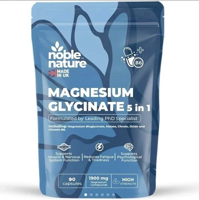 Noble Nature Magnesium Glycinate 1900mg 5in1 Complex High Absorption PhD Formula