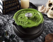 Smith and Clark 4-Quart Cast Iron Cauldron Pot with Green 'Bubbling' Lid - NIB