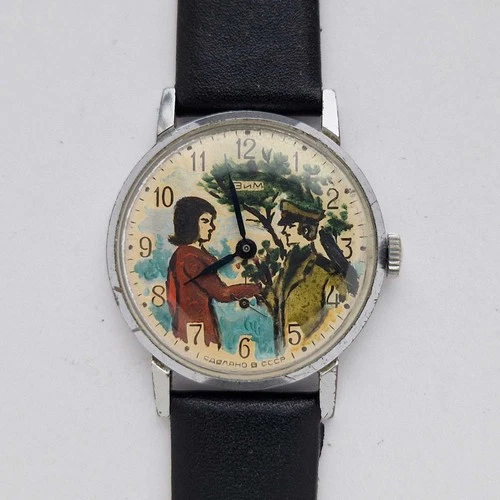 OIL Painting Vintage Soviet Mechanical watch POBEDA Zim Hand Painted Dial USSR
