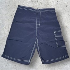 Lands' End Kids Swim Trunks Navy Mesh Lined Cargo Shorts Size L 12  14