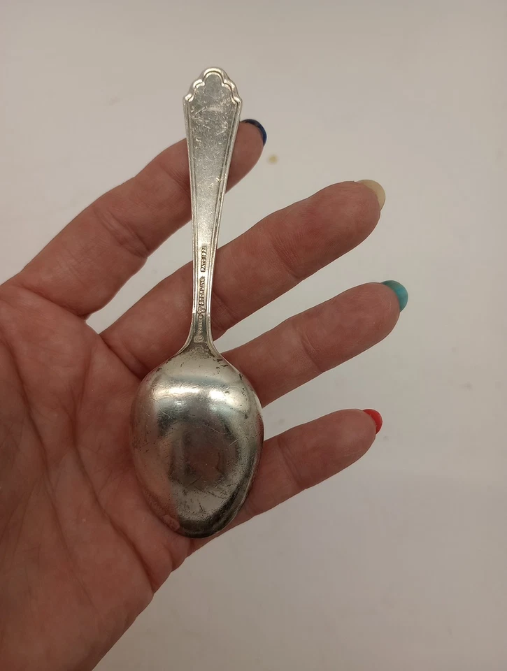 Vtg WILLIAM & MARY 1921 TREASURE LUNT STERLING  BABY SPOON Monogramed 4.25" 18 G - Image 4 of 4