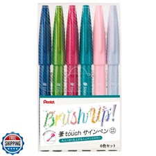 Pentel SES15C-6STB Brush Touch Sign Pen, 6 Color Set B