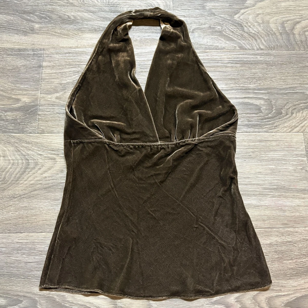 Express 90s Y2K Brown Crushed Velvet Halter XS Retro Club Festival Going Out Top