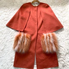 FENDI Orange Fox Fur Double Face Cape Coat L Unused