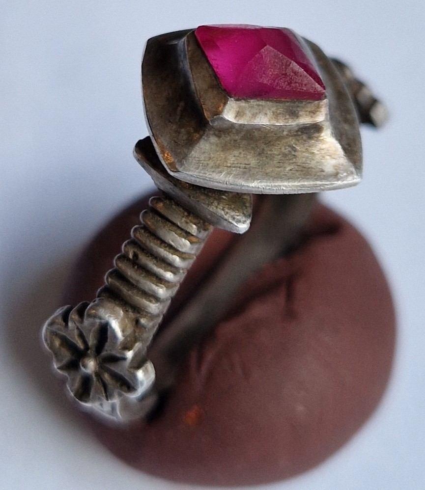 Medieval Style Silver Ring with Raw Ruby -Unique … - image 1