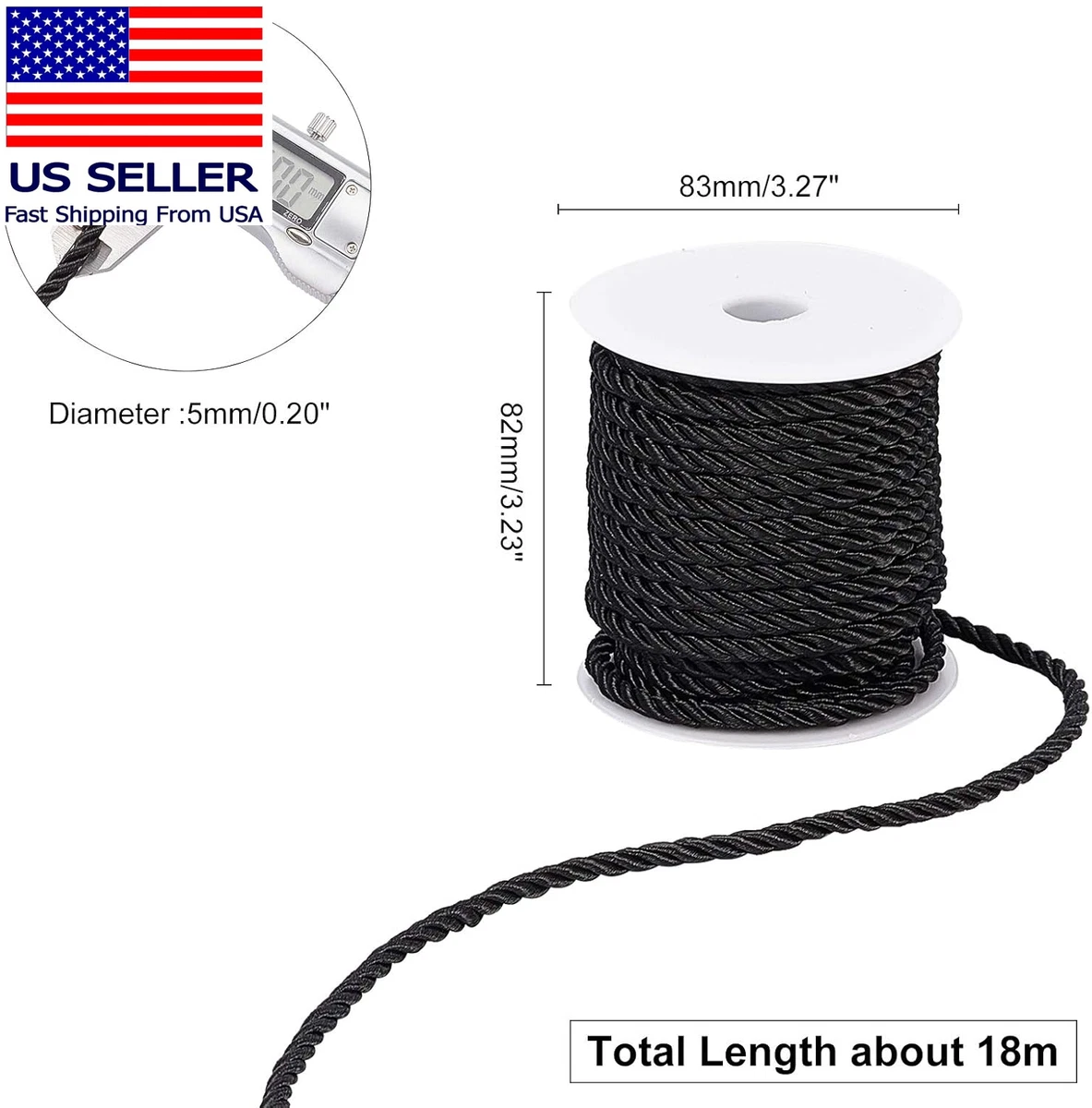 59 Ft Decorative Twist Cord, 5Mm Graduation Honor Cord 3-Ply Twine Cords Silk Ro