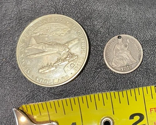 1875 Seated Liberty Dime Love Token w/ Pearl Harbor Liberia Coin $5 2000