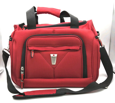 Delsey Weekender Carry On Duffle Bag Crossbody Strap Red Black Canvas Organizer 