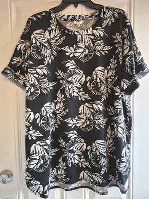 CROWN & IVY Stretch Knit Top - XXL - Scoop Neck, Short Sleeves, Hi/Lo Hemline