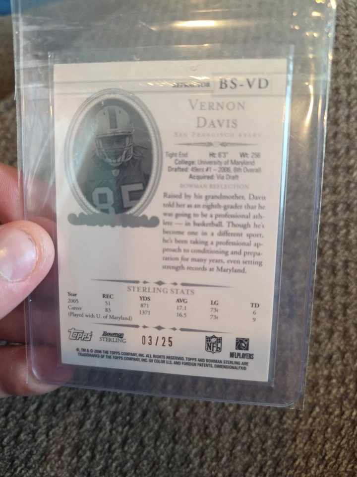 2006 Bowman Sterling Vernon Davis Rookie Patch Black 3/25.. San Francisco 49ers - Image 3 of 3