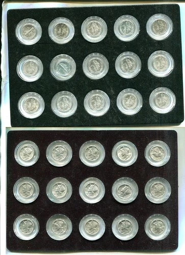 1941 - 1945 P D S MERCURY HEAD SILVER DIME 15 COIN SET BU 7664T