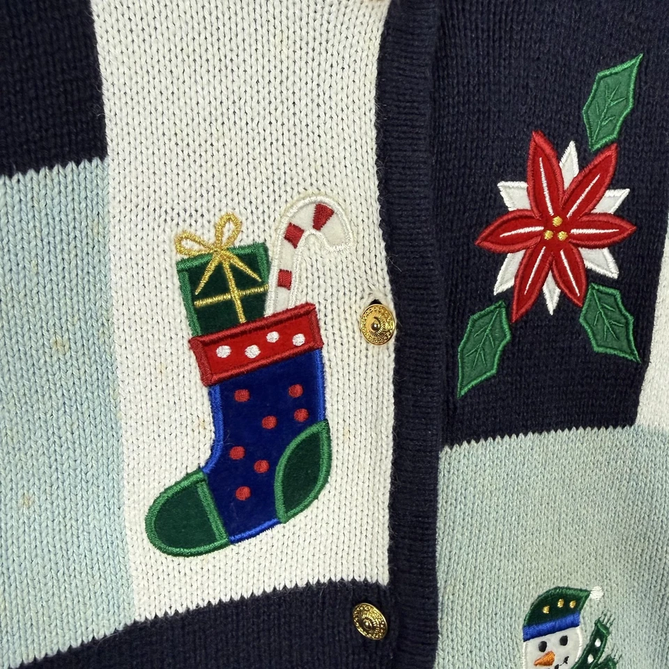 Винтажный рождественский свитер женщин средний кардиган уродливый вышитый 90-х Гонконг - Изображение 4 из 4