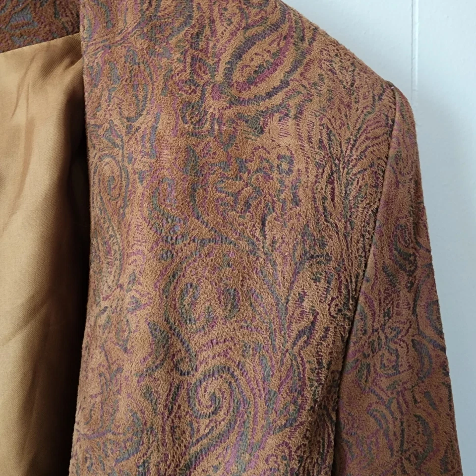 RARE Vintage Vakko 80s 90s Western Paisley Suede Leather Blazer USA Medium - Image 4 of 4