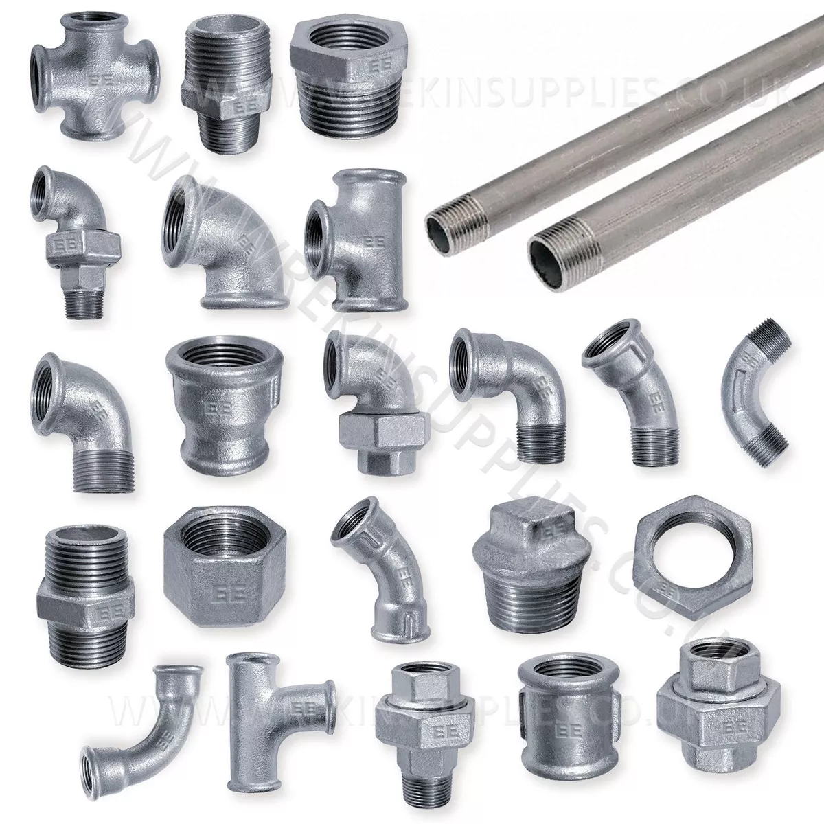 GALVANISED MALLEABLE IRON PIPE FITTINGS BSP 1/8 - 4 GALV - PNEUMATIC 1/4  1/2