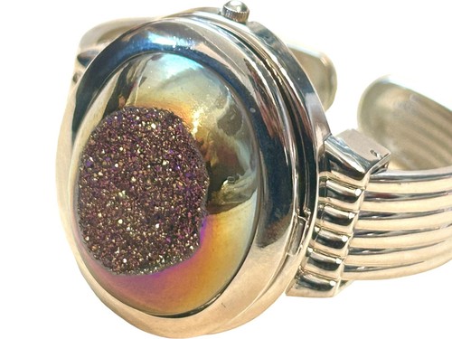 Silber & Regenbogen Titan Fenster Druzy Armband Manschette mit versteckter Uhr - Bild 7 von 9