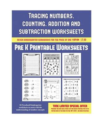Pre K Printable Worksheets (Tracing Numbers, Counting, Addition and Subtraction)