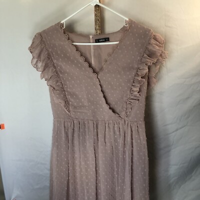 SheIn Large Light Pink Dress NWOT Ruffle Sleeve VNeck Sheer With Slip | eBay