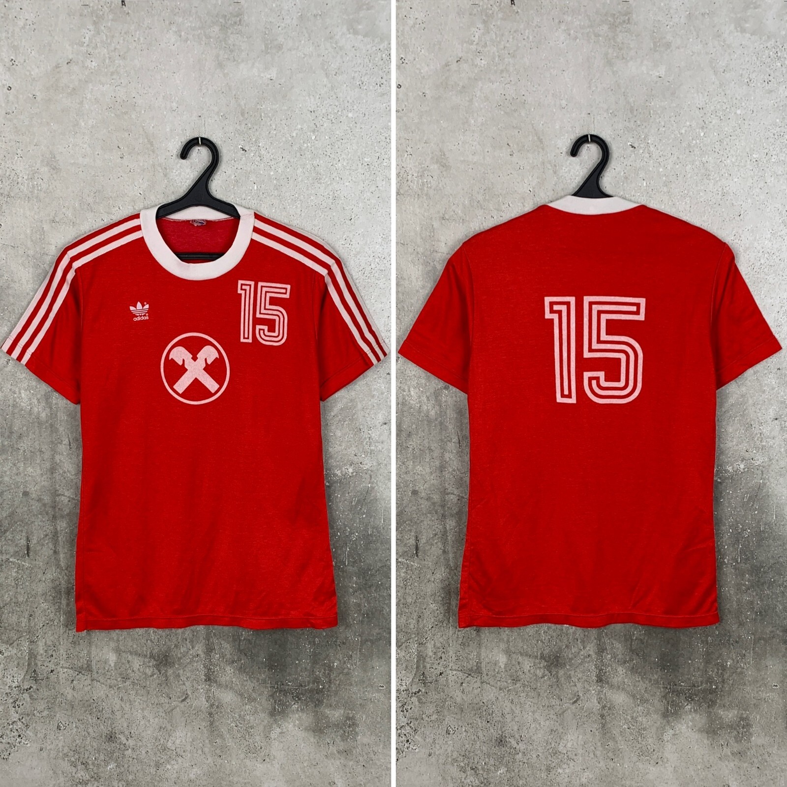 ADIDAS TEMPLATE 1980s RED FOOTBALL SHIRT #15 VINTAGE JERSEY SIZE M