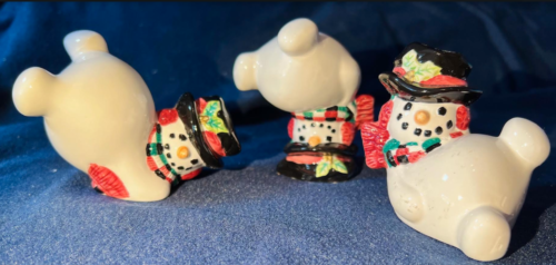 Fitz & Floyd Whimsical Holly Jolly Christmas Tumbling Snowman Set Of 3 - Picture 1 of 2