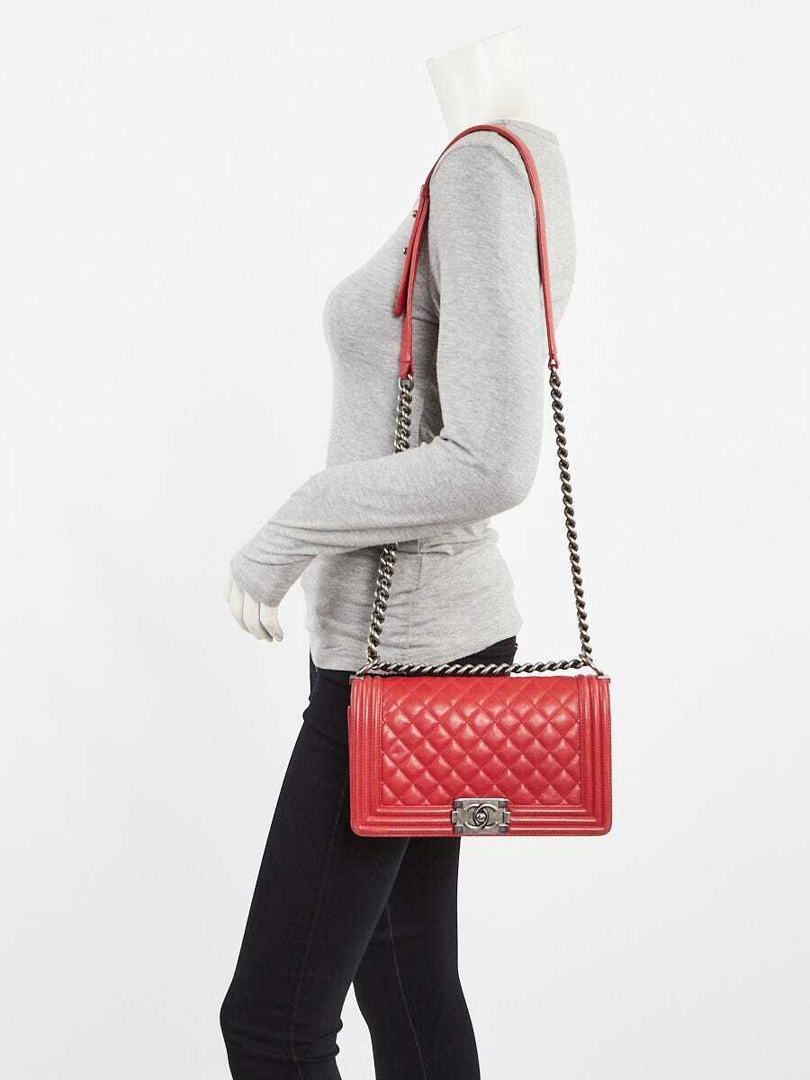 Chanel Red Quilted Lambskin Leather Medium Boy Bag | eBay