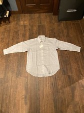 NWT Monsieur by Givenchy Blue White Mini Check Button Down Shirt Size 16.5 32/33