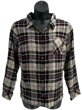 Denim & Co. Plaid Flannel Long-Sleeve Button-Front Shirt Taupe/Black