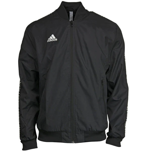 Rare Adidas Anthem Bomber Jacket Tape FTBL Nylon Glanz Black Rare Adidas Anthem Bomber Jacket Tape FTBL Nylon Glanz Black