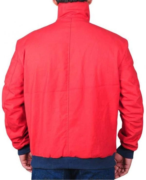 Men's Red Lifeguard Bomber Jacket – Classic Nylon Zip-Up Outerwear with Patches - Image 4 of 4