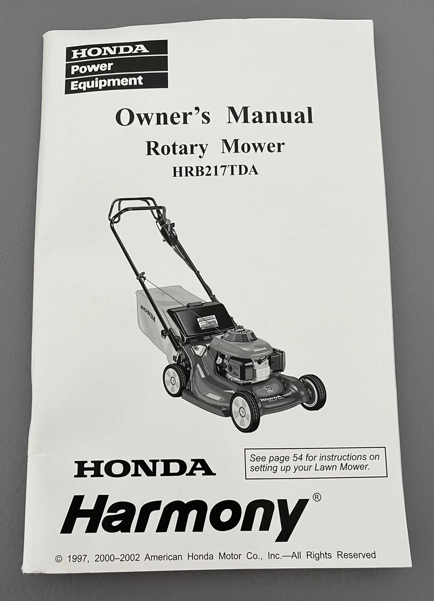 Honda Harmony Rotary Lawn Mower Owners Manual for HRB217TDA Power