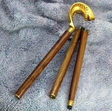 Antique Brass Snake Head Handle Victorian Handcrafted Wooden Walking Stick Cane