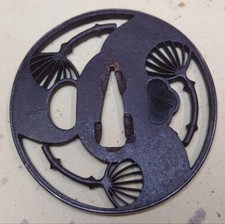 Japanese Antique Tsuba of Katana Samurai Sword Guard Iron Rare Design 73-E31