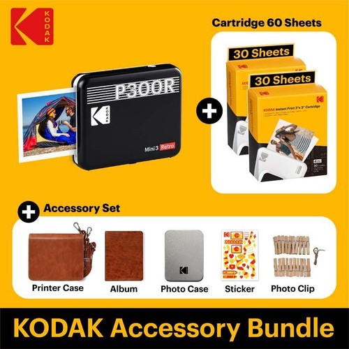 Kodak P300R Mini 3 Retro Photo Printer + 60 Sheet Cartridges Accessory Black - Picture 8 of 8