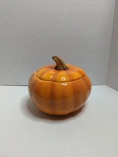 Teleflora Gifts Ceramic Fall Pumpkin Cookie Candy Jar & Lid Orange Autumn