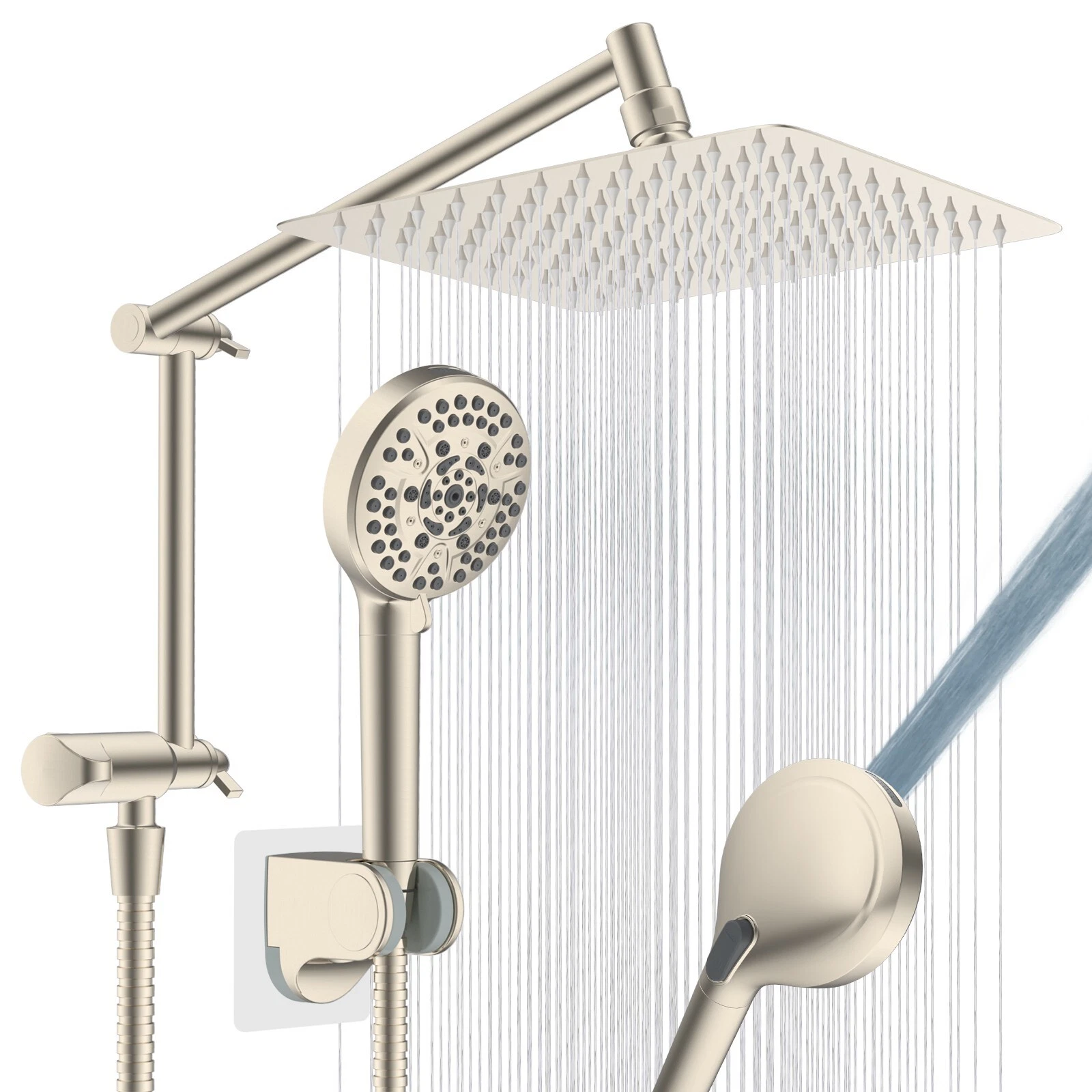 10 in Rainfall Shower Head Combo With Handheld Shower Adjustable Brushed Nickel