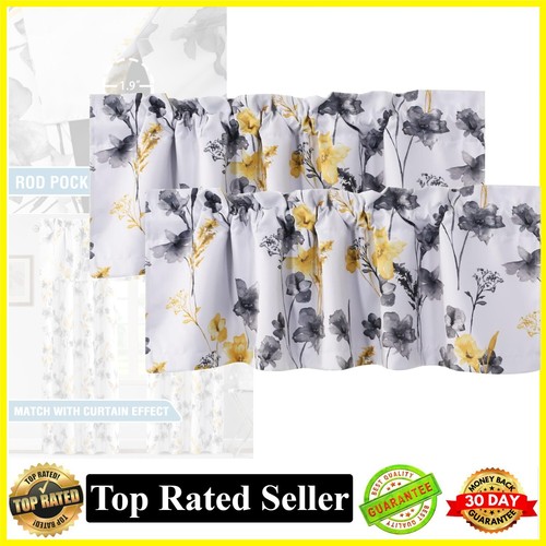 52x18" Grey Yellow 100 Blackout Curtain Valances for Kitchen Windows 2