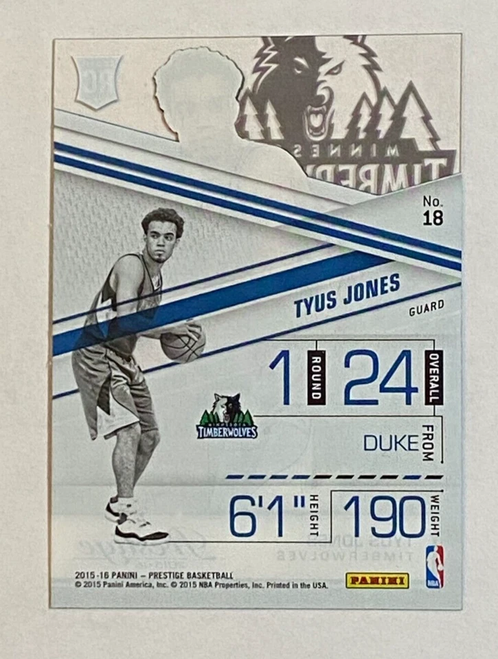 2015-16 Panini Prestige Acetate Rookie #18 Tyus Jones Minnesota Timberwolves - Image 2 of 2