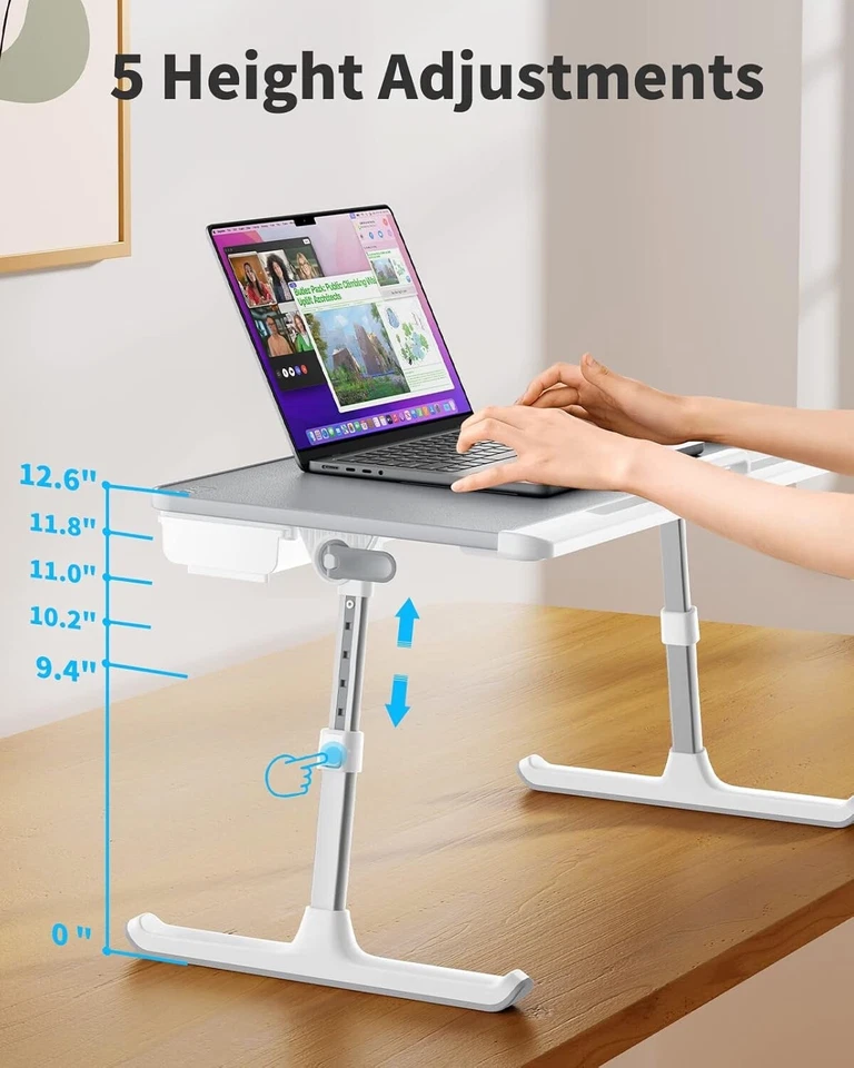 SAIJI Adjustable Laptop Bed Tray | Foldable Desk with Drawer for Sofa & Floor - Image 4 of 4