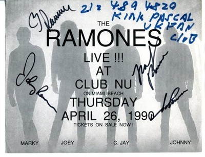 THE RAMONES - HAND SIGNED AUTHENTIC AUTOGRAPHED FLYER - BY ALL 4 #097