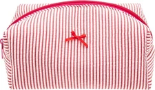 PAZIMIIK Cozy Makeup Bag Small Aesthetic Travel Zipper 1PCS, Stripe Red 