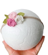 Pink White Beige Felt Flower Elastic Headband for Babies and Toddlers