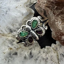 Carolyn Pollack Sterling Silver Turquoise & Amethyst Chip Inlay Butterfly Ring