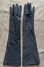 Isotoner Aris Black Dress Gloves One Size, Nylon/Spandex Rhinestones Vintage