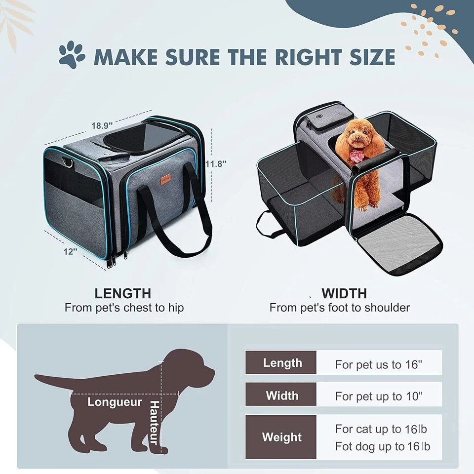 Bolsa de viaje suave expandible inodoro aprobado por aerolíneas lados blandos portadores de perros mascotas Foto 3 de 4