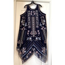 Tolani Collection Blue Floral Embroidered Lined Maxi Dress Sleeveless Sz 2XL