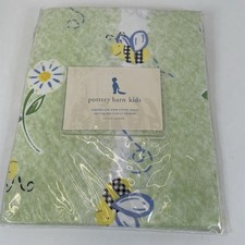 NEW Pottery Barn Kids Dandelion Bee Crib Fitted Sheet Green White Cotton Rare 