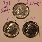 1971 P D S Roosevelt Dimes CHOICE BU! (3 COINS) 7145