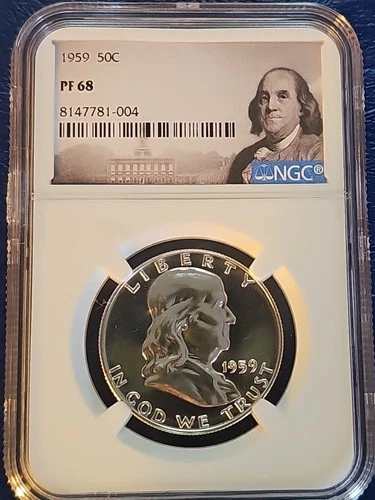 PF68 1959 Proof Franklin Half Dollar NGC Graded -Blast White Coin Spot Free PR *