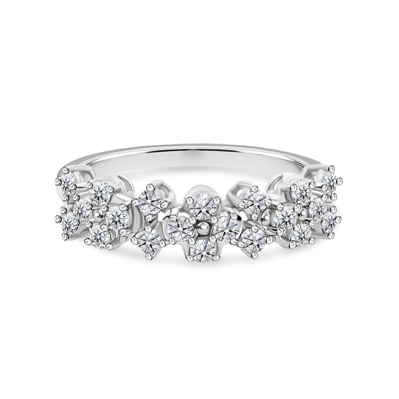 Spectrum Round Lab Grown Diamond Cluster Statement Band Ring Silver 0.20ct
