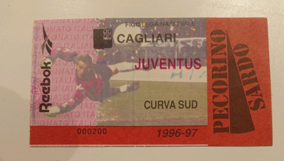 Biglietto Ticket stadio Calcio Partita Cagliari Vs Juventus 1996 97 curva sud