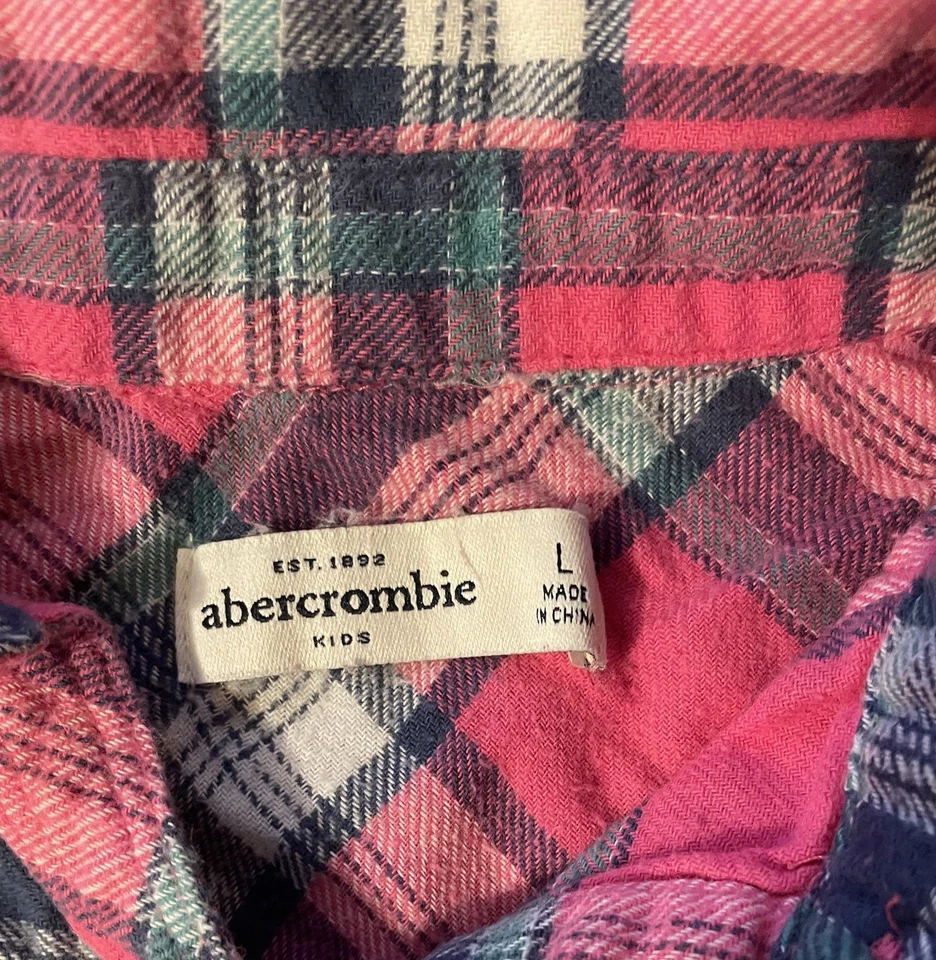 Abercrombie Kids девочек розовый/синий фланель рубашка на пуговицах 10/12 размер L - Изображение 2 из 3